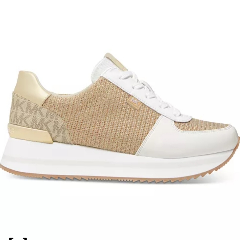 Michael Kors Monique Knit Trainer Lace-up Gold Sneakers -8.5 - Picture 2 of 8